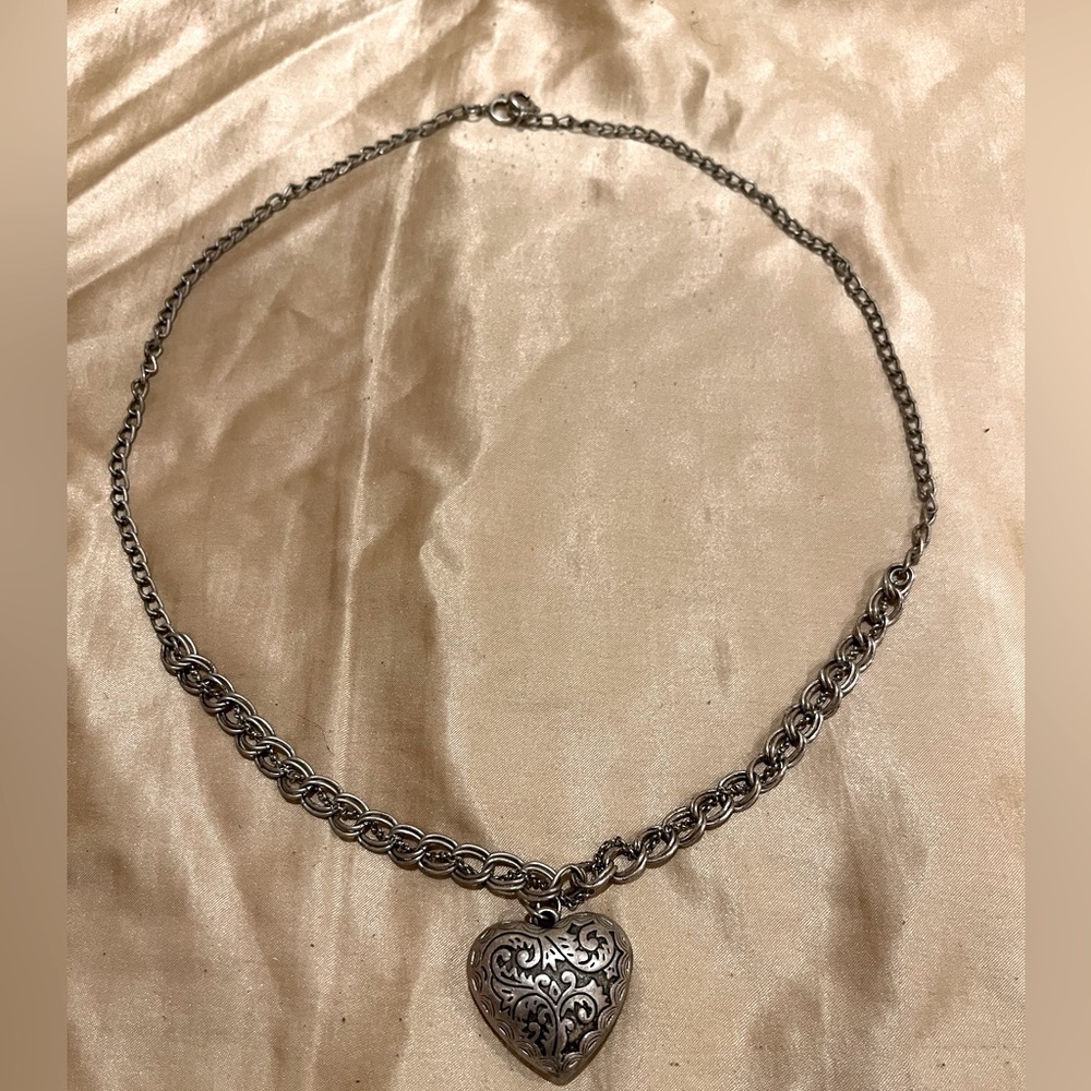 Charlotte Russe Silver Heart Engraved Necklace